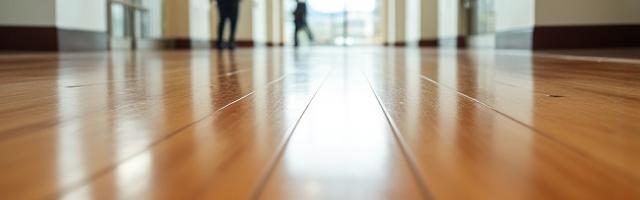 Polished hardwood floor reflecting light, showcasing specialized floor care.